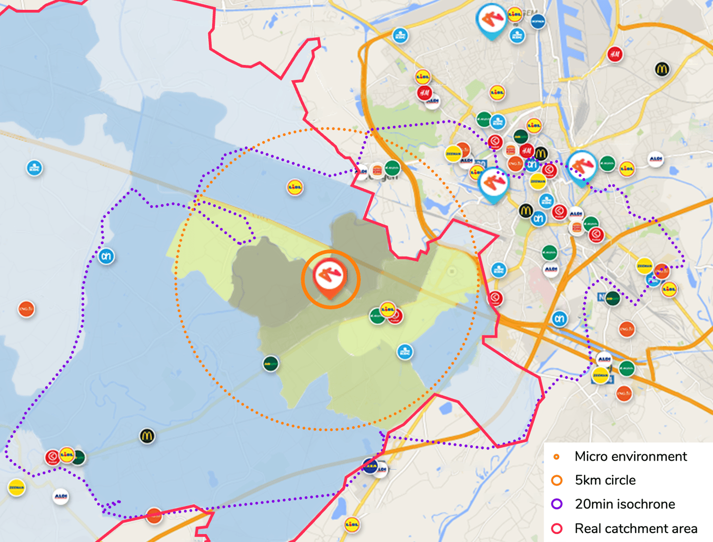 Carte de la zone de chalandise réelle d'un point de vente, basée sur la provenance réelle de ses clients