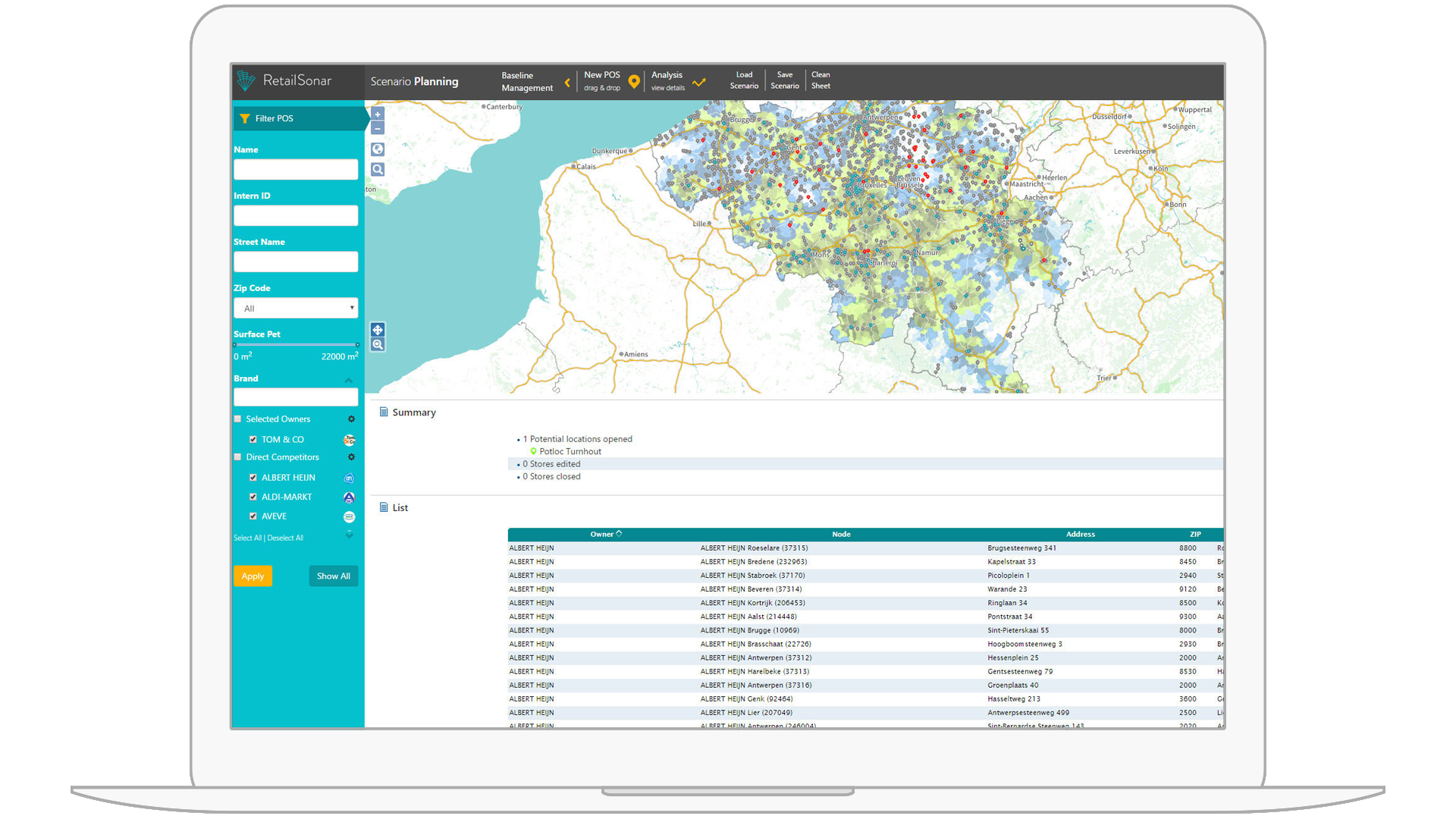 geomarketing platform met retaillocaties en verzorgingsgebieden